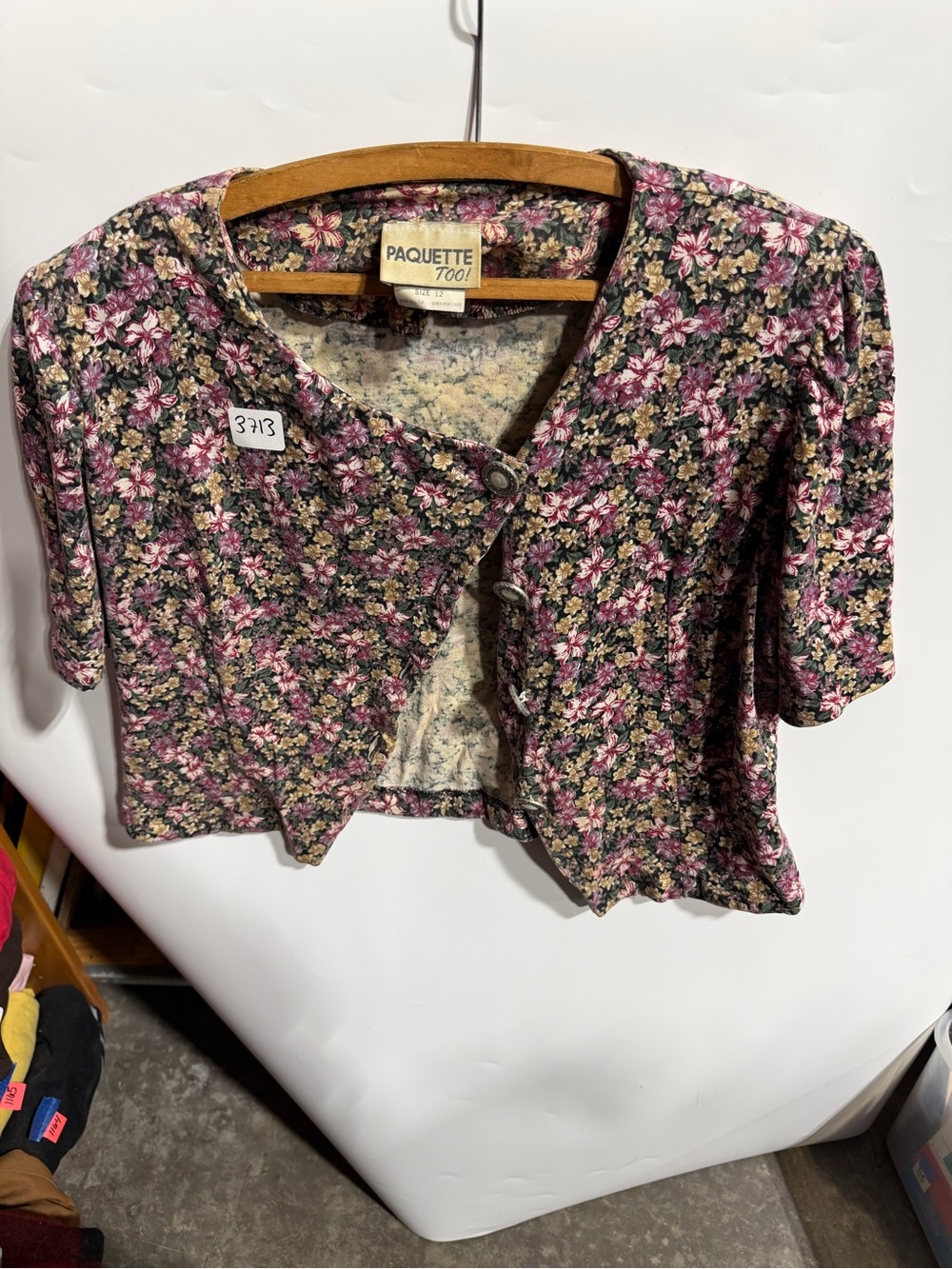#3713-Floral Crop Cardigan in Pink and Black